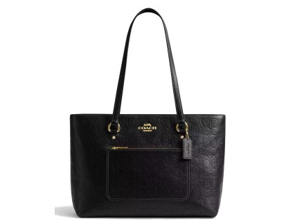 COACH Kabelka Station Tote Bag In Signature Pebbled Leather Gold Blackg