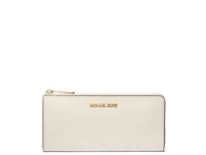 Michael Kors Jet Set Travel Large Saffiano Leather Quarter Zip Wallet Light Creami