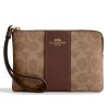 Coach Peněženka Coach Corner Zip Wristlet In Signature Canvas Gold Tan Brown2234
