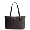COACH Gallery Tote Bag In Signature Canvas Walnut Black Golda22