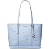 Michael Kors Jet Set Large Printed Signature Logo Tote Bag Light Skya