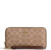 Coach Long Zip Around Wallet In Signature Canvas Gold Tan Brown
