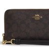 Coach Long Zip Around Wallet In Signature Canvas Gold Wallnut Browns