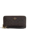 Coach Long Zip Around Wallet In Signature Canvas Gold Wallnut Brown