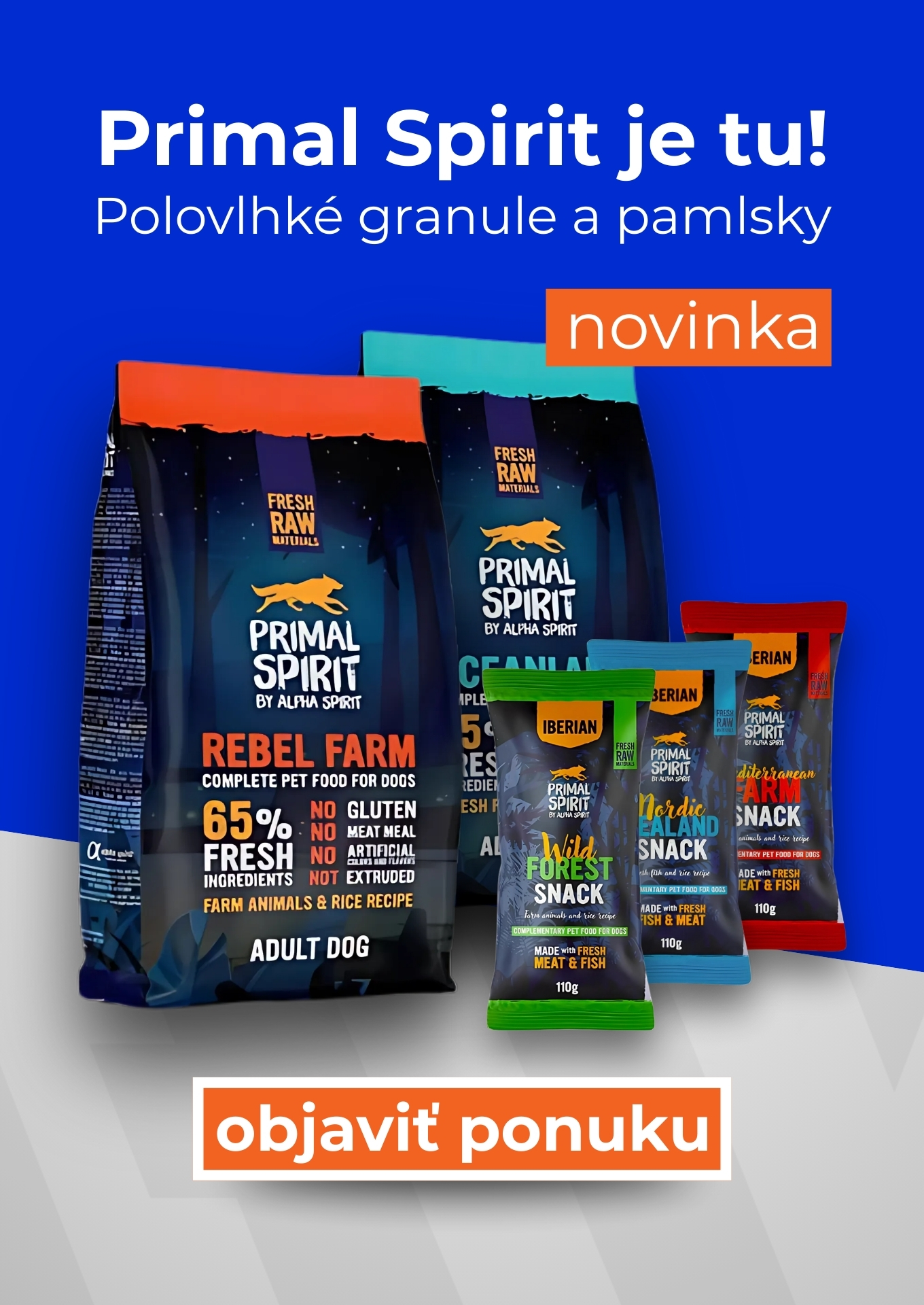olovlhké granule a pamlsky Primal Spirit – kvalitné krmivo pre psov, novinka na Abovzoo.sk