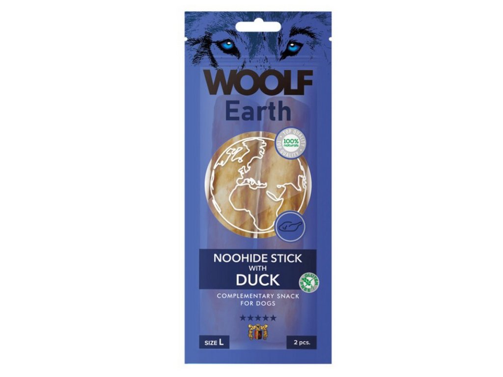 pamlsok woolf dog earth noohide l stick with duck 85g 2ks 8594178551195