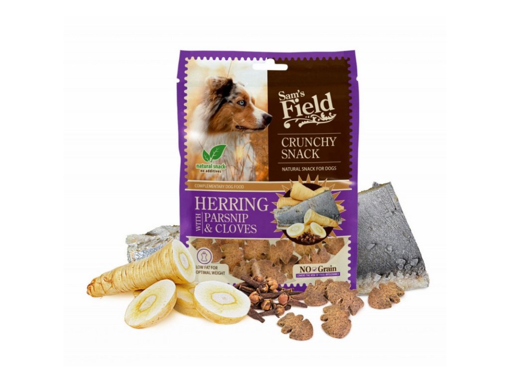 sam s field crunchy cracker pochutky pre psov so sledmi pstrnakom a klincekmi 200 g 8595602551231 1