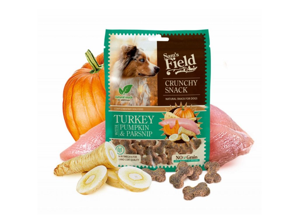 sam s field crunchy cracker pochutky pre psov s morkou tekvicou a pastrnakom 200 g 8595602551217
