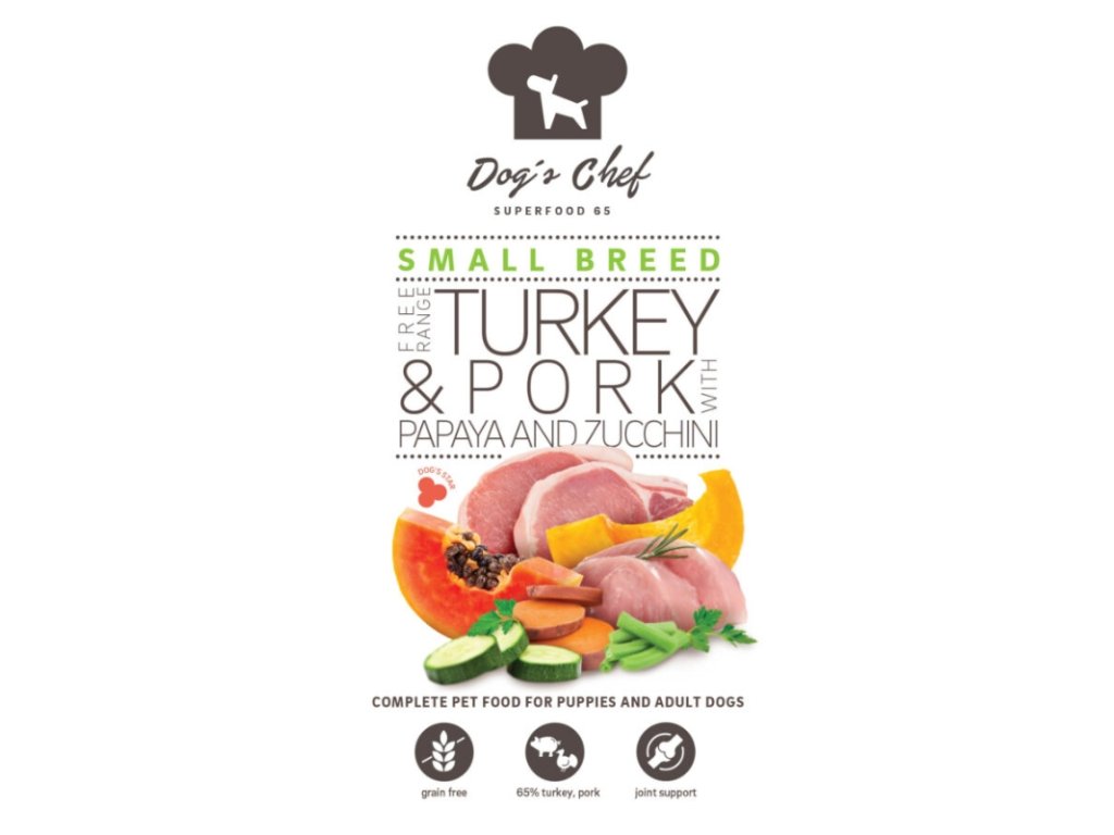 DOGS CHEF Turkey Pork with Sweet Potato and Papaya SMALL ACTIVE BREED 2 kg 8588008528693 1