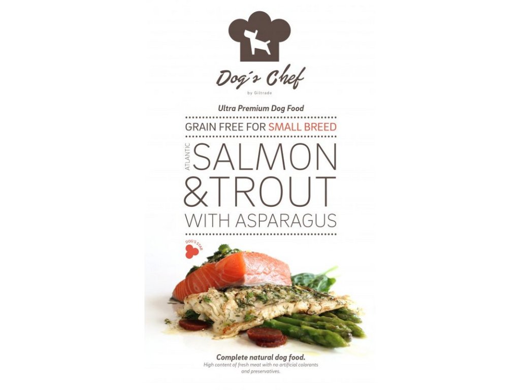 dogs chef atlantic salmon and trout with asparagus small breed 2 kg 8588007416182
