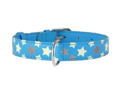 COLLAR Kožený obojok s hviezdami Glamour, 27-36cm/15mm, modrá