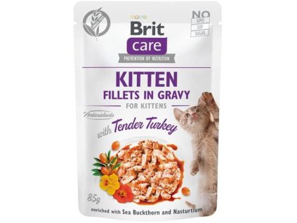Brit Care cat Kapsička Kitten Fillets in Gravy with Tender Turkey 24 x 85 g