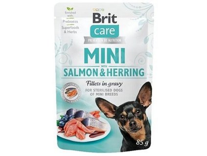 Brit Care adult mini salmon and herring sterilised fillets in gravy 85 g