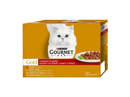 Gourmet box kúsky v šťave hovädzie/morka s kačkou/losos s kuraťom/kura s pečeňou 12x85g