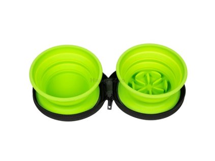 KIWI WALKER Double Travel Bowl-slowfeeder, zelená