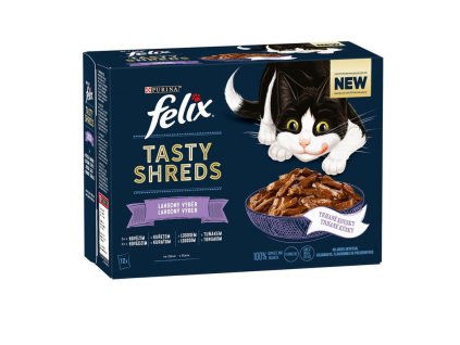 felix tasty shreds multipack 12 x 80 g hovadzie kura losos tuniak v stave 7613038645704