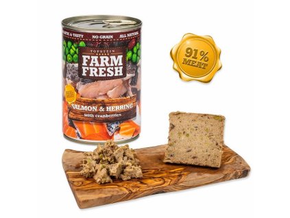 Farm fresh konzerva pre psov losos sled a brusnice