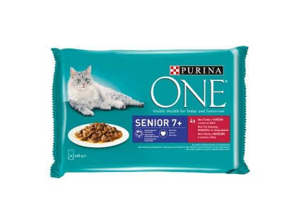 PURINA ONE Senior 7+ hovadzie a mrkva v šťave 4 x 85g