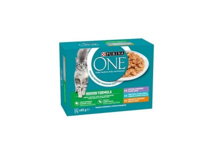 PURINA ONE Indoor mini filetky tuniak a fazulkytela a kura a mrkva stava 12x85g 7613287903891