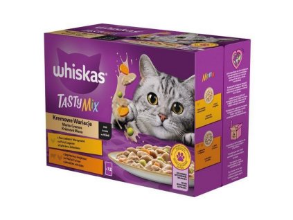 Whiskas Tasty mix kremove menu v stave kura a zel. jahna a morka 12 x 85g 4008429156212