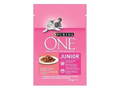PURINA ONE Junior mini filetky s lososom a mrkvou v šťave 85g