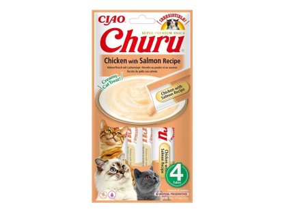 Pamlsok Inabva Churu Pyré cat Kura s lososom 4 tuby 56g