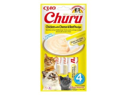 Pamlsok Inaba Churu Pyre cat kura so syrom a hovadzim masom 4 x 14g