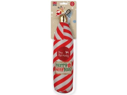 Hracka Dog fantasy winter tale vianocna flasa cerveno biela piskacia sustiaca 28 cm 8595681848529