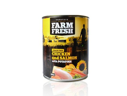farm fresh konzerva pre psov kura losos a zemiaky 800 g 8595598900310
