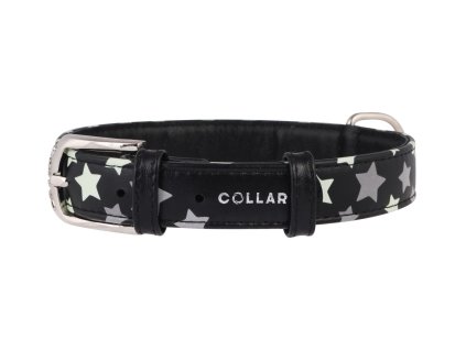 COLLAR Obojok kožený s hviezdami Glamour, 27-36cm/15mm, čierna