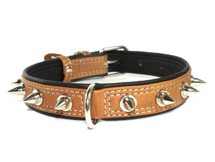COLLAR Kožený obojok zdobený ostňami Soft, 40-60cm/35mm, hnedo-čierna