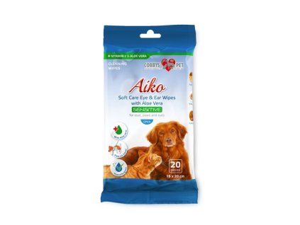 Aiko soft care sensitive vlhčené obrúsky na oči a uši pre psy a mačky 20ks