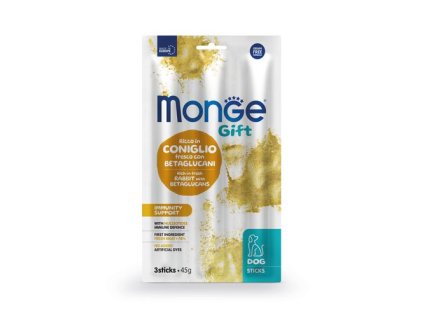 MONGE GIFT Sticks Immunity support 45g/3ks tyčinky pre psov s králičím mäsom a betaglukánmi na podporu imunity