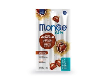 MONGE GIFT Sticks Sensitive digestion 45g/3ks tyčinky s jahňacím mäsom a gaštanmi pre psov s citlivým trávením