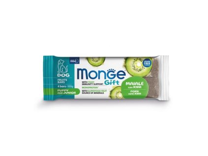 MONGE GIFT Fruit bars Puppy and Junior 100g/4ks ovocné tyčinky pre šteňatá s bravčovým mäsom a kiwi