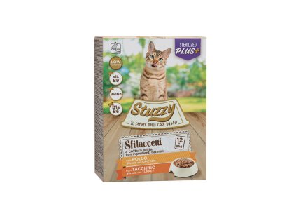 stuzzy cat shreds multipack sterilized trhane kuracie a morcacie maso 12x85g