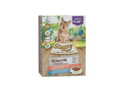 stuzzy cat shreds multipack sterilized trhane maso z tresky a lososa 12x85g