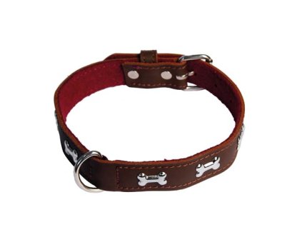 COBBYS PET Obojok z originálnej kože zdobený kostičkami 45cm/25mm hnedý