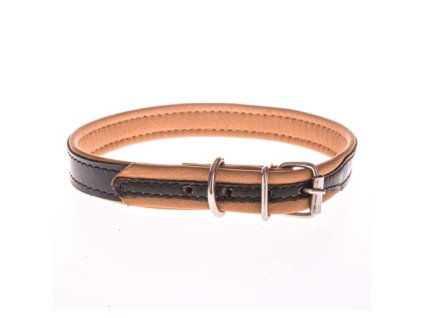 COBBYS PET Obojok z pravej kože s vysokým leskom tmavohnedý, podšitý brúsenou hnedou kožou 15mm/40cm