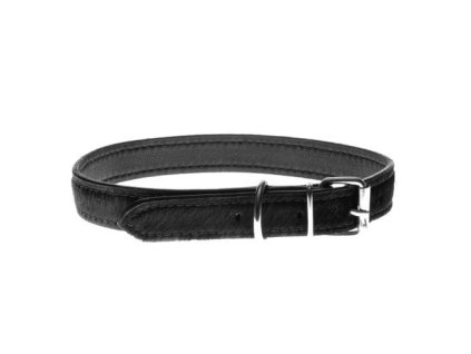 COBBYS PET Obojok z pravej mäkkej kože, čierny so srsťou, prešitý čiernou niťou 20mm/40cm