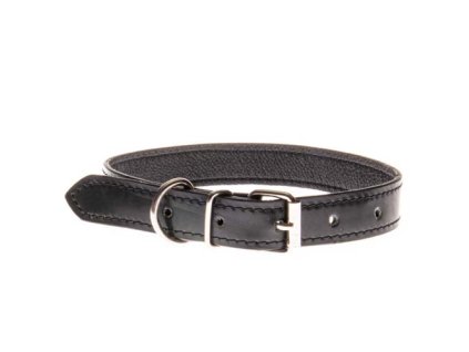 COBBYS PET Obojok z pravej kože s vysokým leskom čierny, prešitý 20mm/40cm
