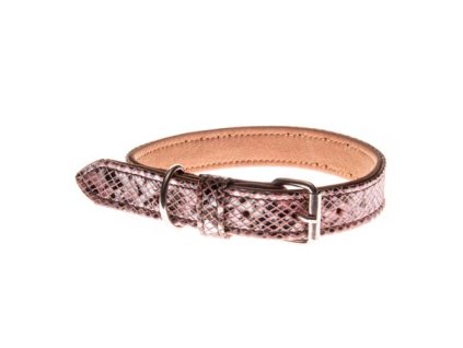 COBBYS PET Obojok z pravej kože s lesklým hnedo strieborným hadím motívom 25mm/75cm