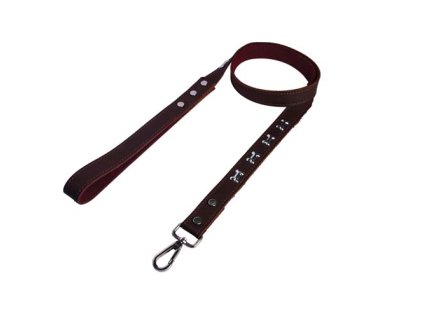 COBBYS PET Vodidlo z pravej kože podšité zdobený kostičkami 120cm/25mm hnedé