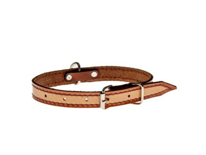COBBYS PET Obojok z pravej kože s vysokým leskom béžový s jemne hnedými okrajmi, prešitý 45cm/15mm