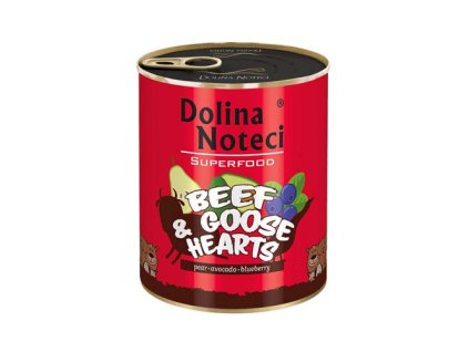 DOLINA NOTECI SUPERFOOD 800g hovädzie a husacie srdce pre psov 80% mäsa