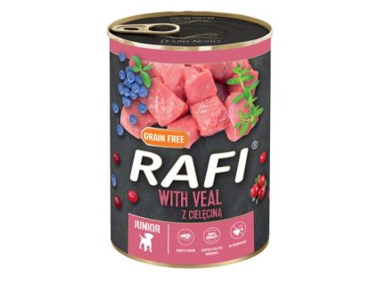RAFI JUNIOR paštéta s telacím mäsom, čučoriedkami a brusnicami 400g - konzerva