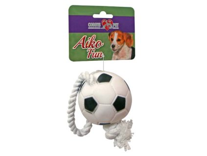 COBBYS PET AIKO FUN Futbalová lopta na lane 26cm, priemer 7cm gumená hračka pre psov