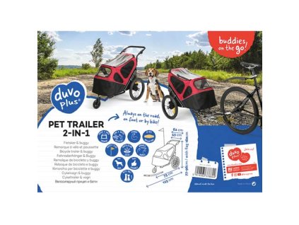 DUVO+ Pet trailer 2-in-1 Príves na bicykel pre domáce zvieratá a bugina v jednom do 30kg -Čierno/červená 123x62x96cm