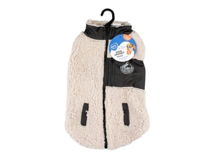 DUVO+ zimná bunda z ovčej kožušiny pre psov XL 70cm biela/čierna