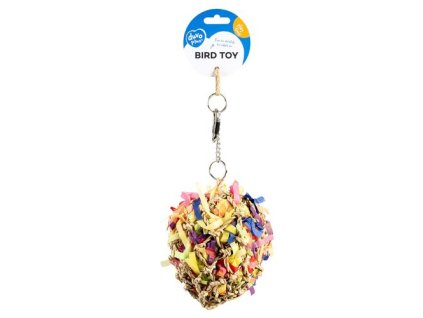 DUVO+ Závesná farebná hračka PINATA z morskej trávy, so skartovaným papierom a s drevom pre exoty M 10x13x27cm